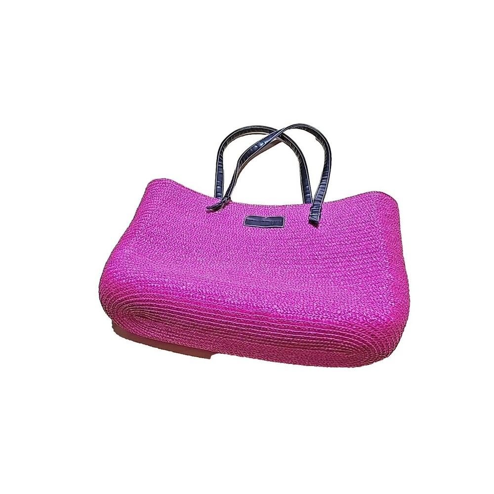 Magid Womens Hot Pink Woven Straw Tote Bag Large Shoulder Bag Orange Lining
